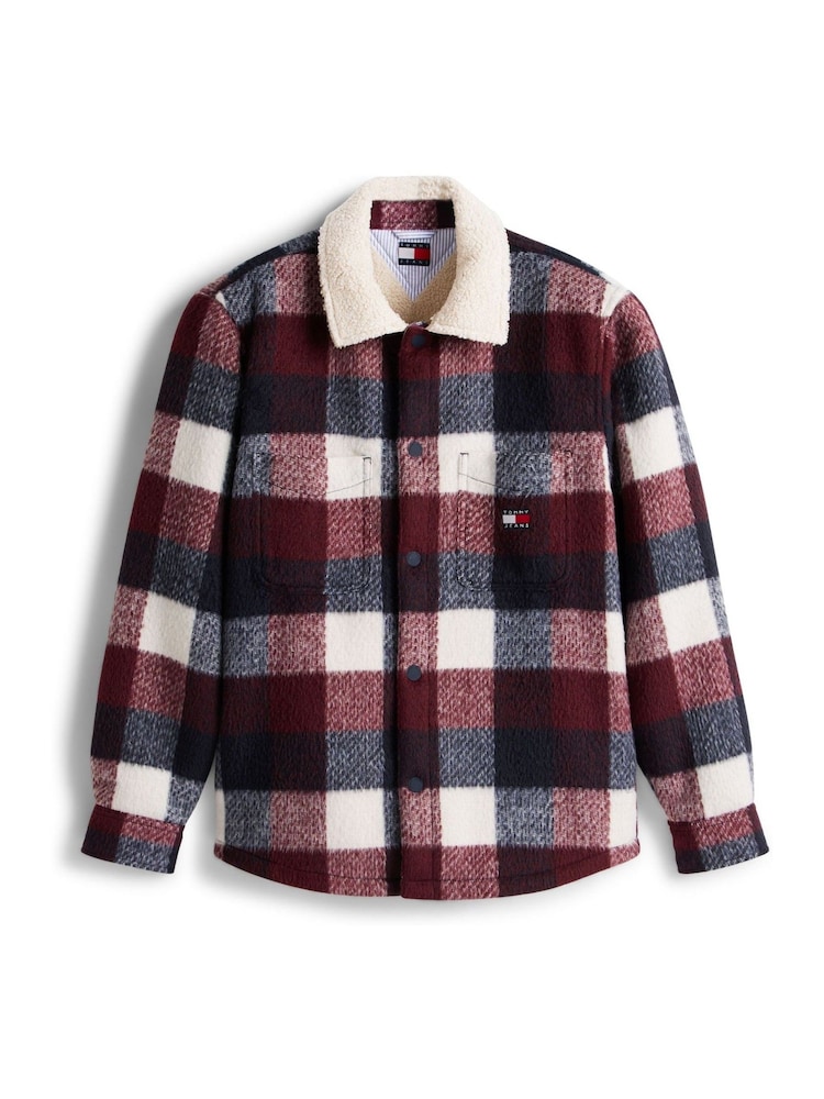 Tommy Jeans Red Oversized Fit Check Teddy Collar Overshirt - Image 5 of 5 Tommy Jeans Red Oversized Fit Check Teddy Collar Overshirt - Image 5 of 5