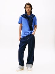 Tommy Jeans Blue Linear Logo Embroidery Crew Neck T-Shirt - Image 3 of 5