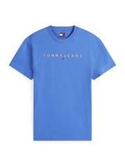 Tommy Jeans Blue Linear Logo Embroidery Crew Neck T-Shirt - Image 5 of 5