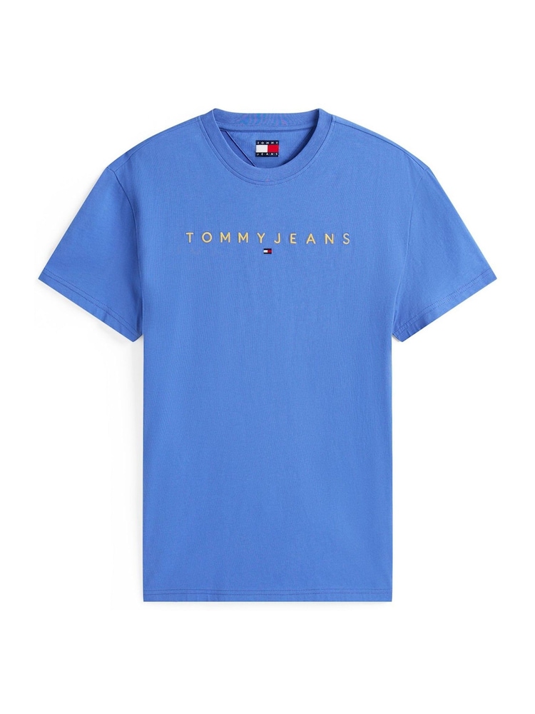 Tommy Jeans Blue Linear Logo Embroidery Crew Neck T-Shirt - Image 5 of 5 Tommy Jeans Blue Linear Logo Embroidery Crew Neck T-Shirt - Image 5 of 5