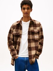 Tommy Jeans Brown Flannel Check Oversized Fit Overshirt - Image 1 of 5