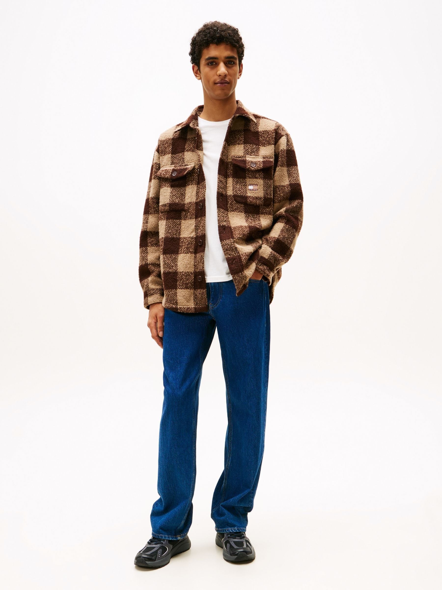 Buy Tommy Jeans Brown Flannel Check Oversized Fit Overshirt from