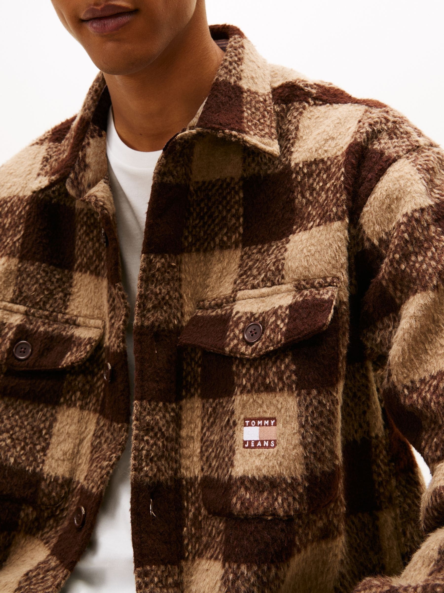 Buy Tommy Jeans Brown Flannel Check Oversized Fit Overshirt from