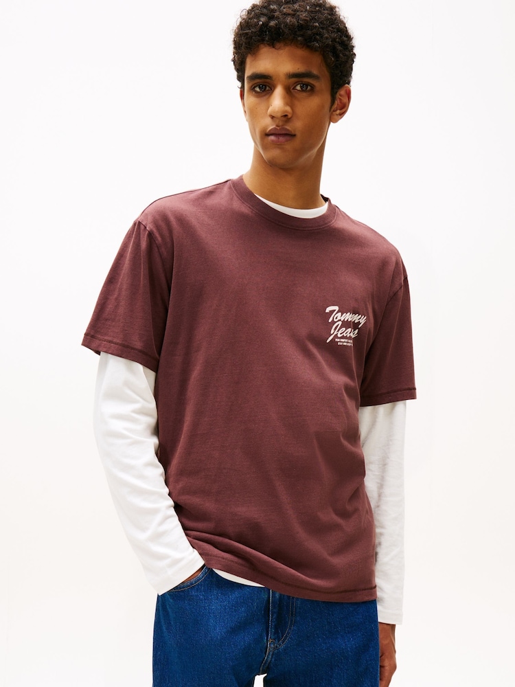 Tommy Jeans Brown Back Graphic Relaxed Crew Neck T-Shirt - Image 1 of 5 Tommy Jeans Brown Back Graphic Relaxed Crew Neck T-Shirt - Image 1 of 5