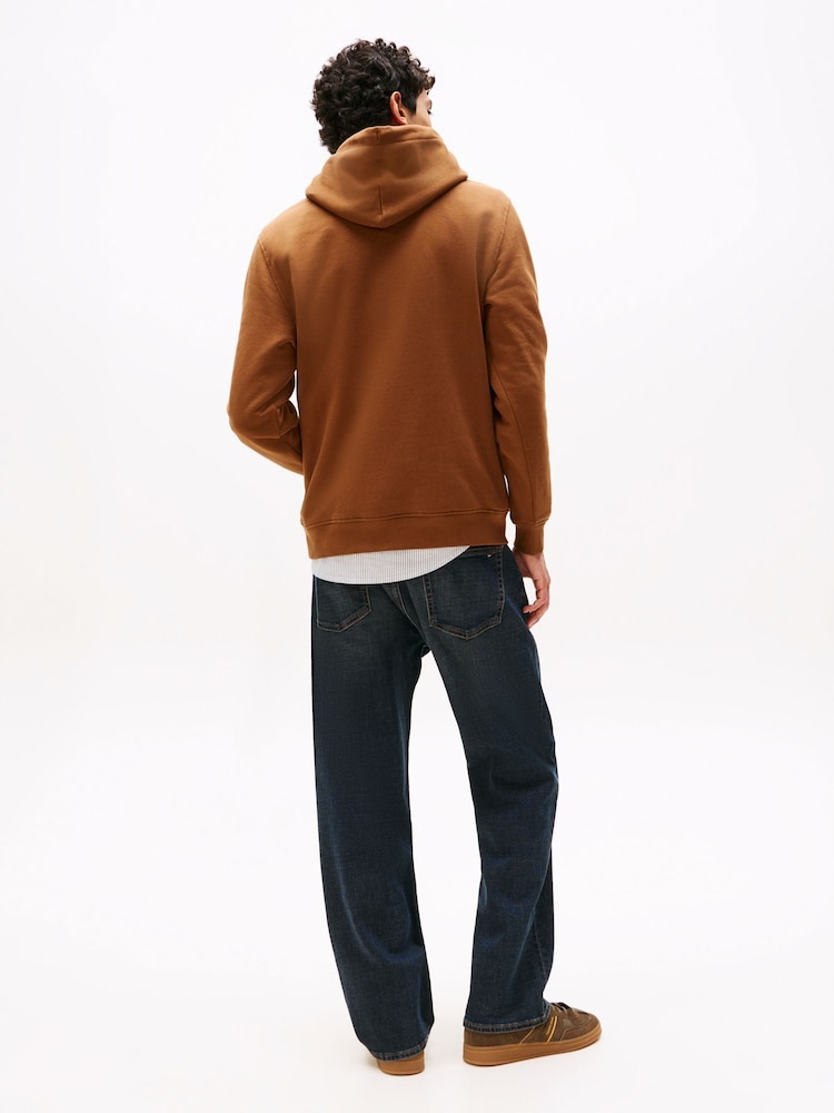 Tommy Jeans Brown Linear Logo Embroidery Kangaroo Pocket Hoodie - Image 2 of 5