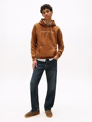 Tommy Jeans Brown Linear Logo Embroidery Kangaroo Pocket Hoodie - Image 3 of 5