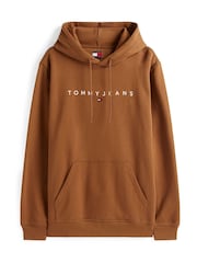 Tommy Jeans Brown Linear Logo Embroidery Kangaroo Pocket Hoodie - Image 5 of 5