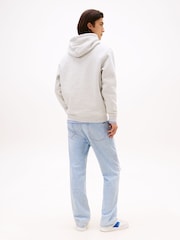 Tommy Jeans White Linear Logo Embroidery Kangaroo Pocket Hoodie - Image 2 of 5