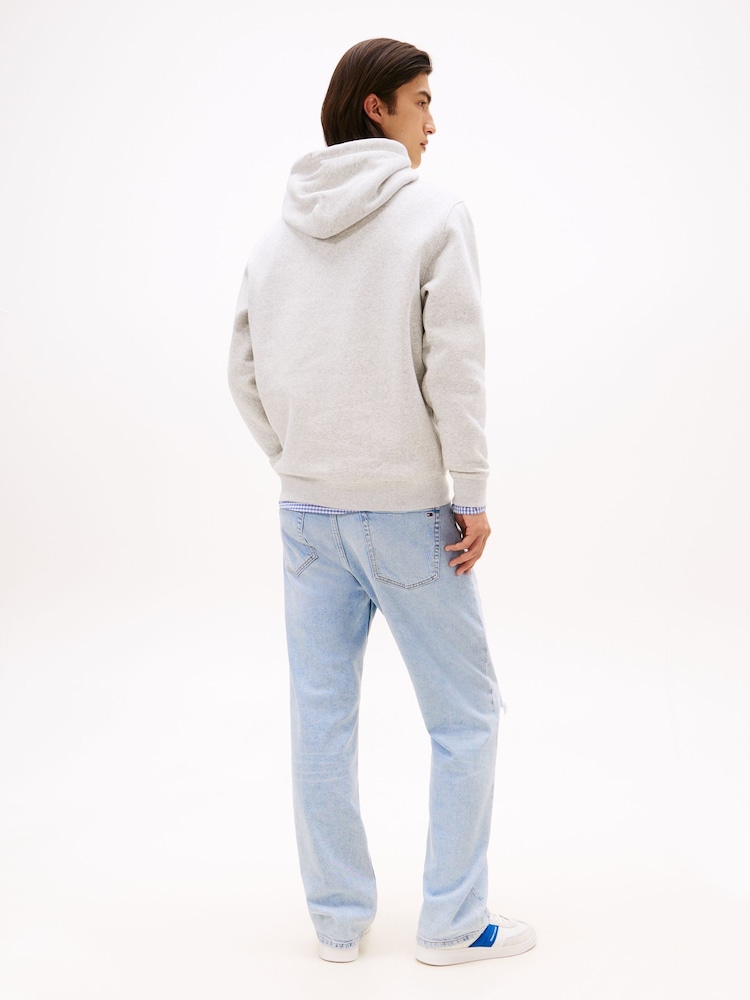 Tommy Jeans White Linear Logo Embroidery Kangaroo Pocket Hoodie - Image 2 of 5
