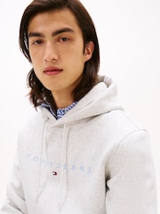 Tommy Jeans White Linear Logo Embroidery Kangaroo Pocket Hoodie - Image 4 of 5