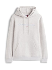 Tommy Jeans White Linear Logo Embroidery Kangaroo Pocket Hoodie - Image 5 of 5