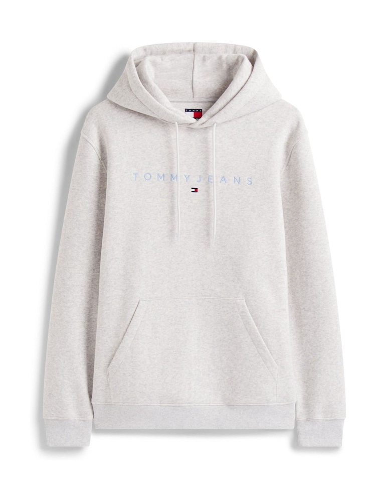 Tommy Jeans White Linear Logo Embroidery Kangaroo Pocket Hoodie - Image 5 of 5 Tommy Jeans White Linear Logo Embroidery Kangaroo Pocket Hoodie - Image 5 of 5