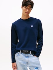 Tommy Jeans Blue Tonal Badge Long Sleeve T-Shirt - Image 1 of 5