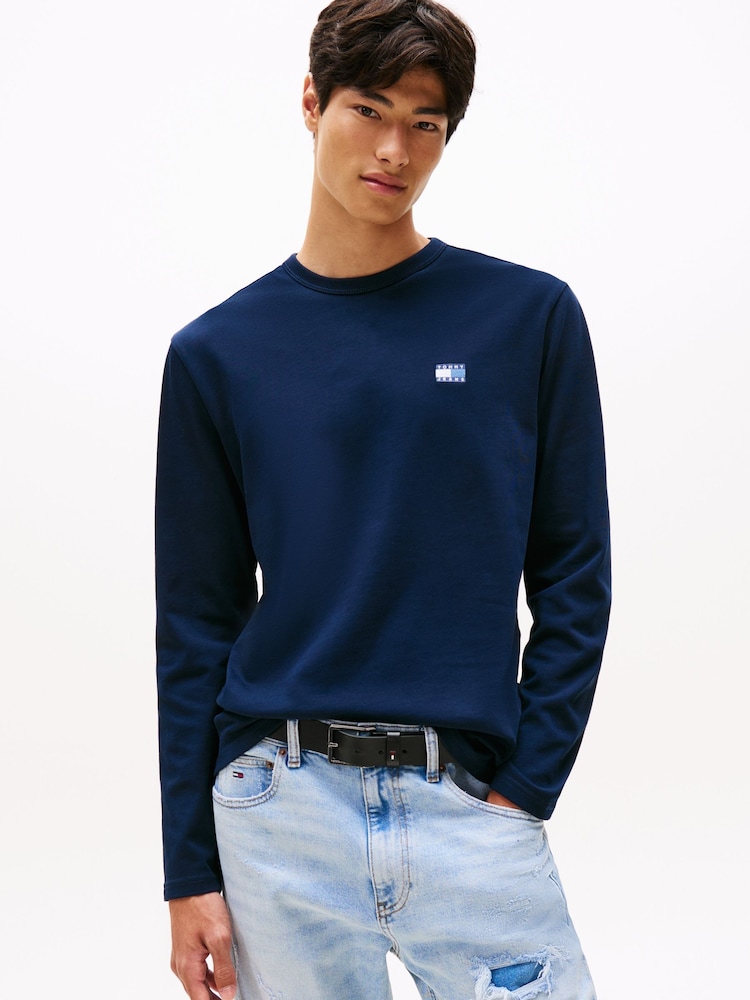 Tommy Jeans Blue Tonal Badge Long Sleeve T-Shirt - Image 1 of 5