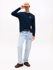 Tommy Jeans Blue Tonal Badge Long Sleeve T-Shirt - Image 3 of 5