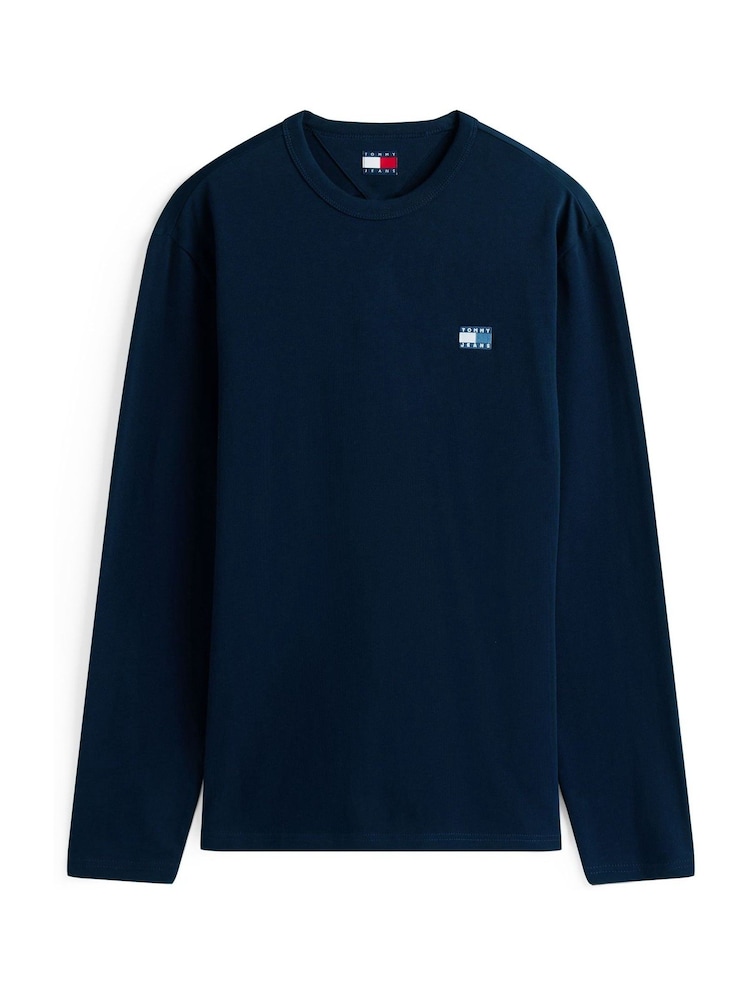 Tommy Jeans Blue Tonal Badge Long Sleeve T-Shirt - Image 5 of 5