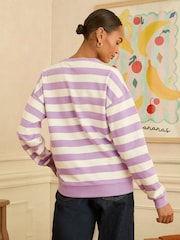 Love & Roses Lilac Purple Stripe Embroidered Sweat Top - Image 4 of 4