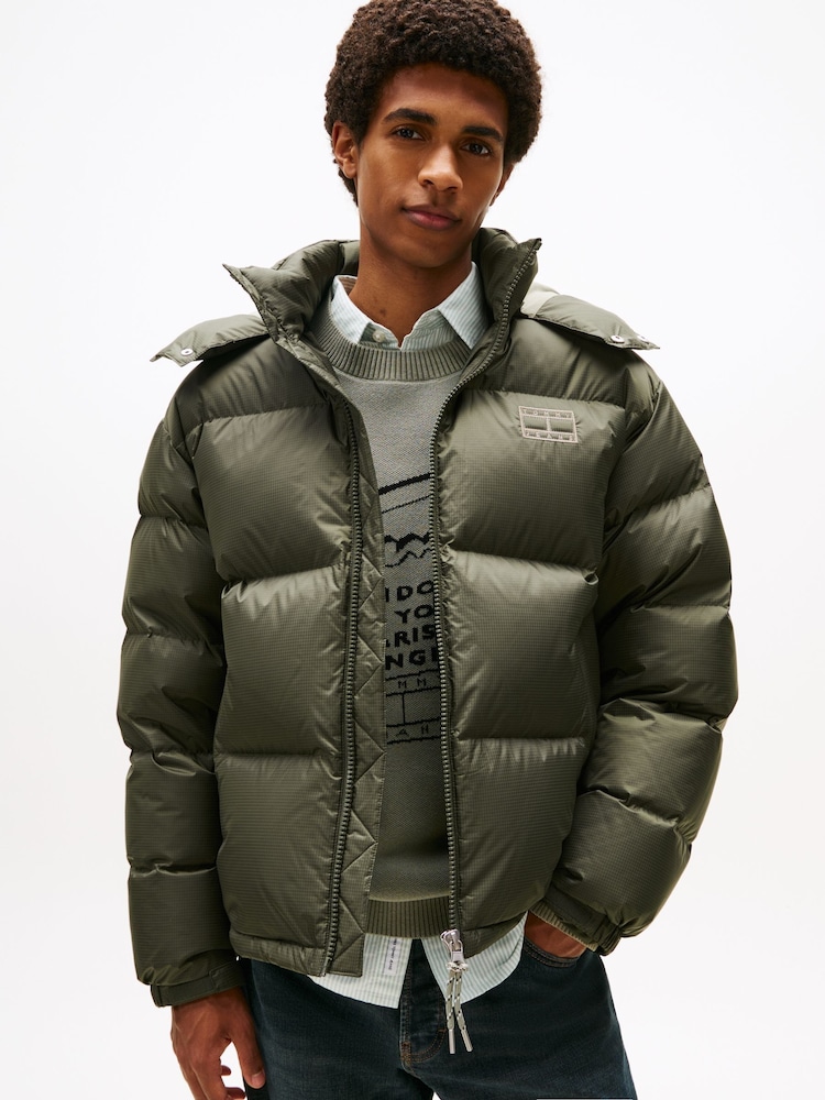 Tommy Jeans Green Water Repellent Ripstop Alaska Puffer Jacket - Image 1 of 5