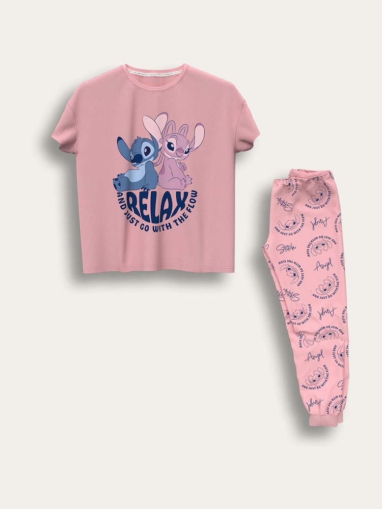 Brand Threads Pink Ladies Disney Stitch Pyjamas Set - Image 1 of 2 Brand Threads Pink Ladies Disney Stitch Pyjamas Set - Image 1 of 2
