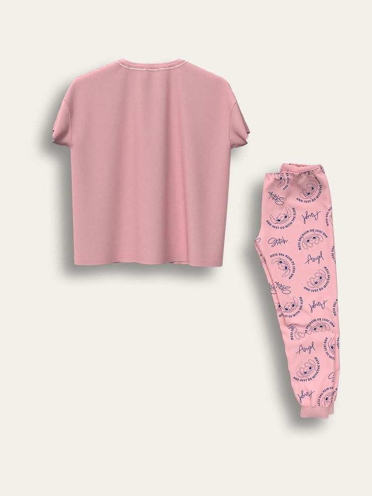 Brand Threads Pink Ladies Disney Stitch Pyjamas Set - Image 2 of 2 Brand Threads Pink Ladies Disney Stitch Pyjamas Set - Image 2 of 2
