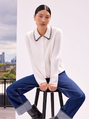 Ro&Zo White Ivory Contrast Stitch Cardigan - Image 1 of 5
