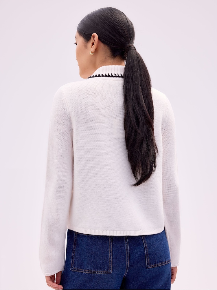 Ro&Zo White Ivory Contrast Stitch Cardigan - Image 5 of 5