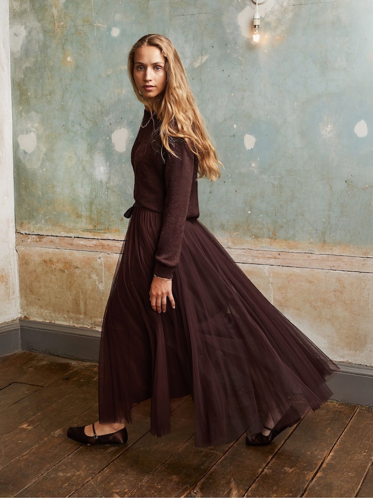 Ro&Zo Brown Tulle Godet Skirt - Image 1 of 3