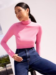Ro&Zo Pink Cotton Blend Roll Neck Top - Image 1 of 3