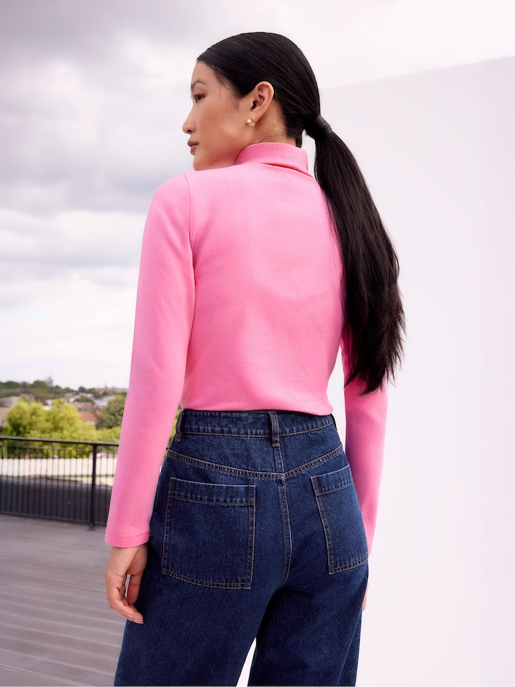 Ro&Zo Pink Cotton Blend Roll Neck Top - Image 3 of 3