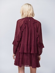 Ro&Zo Red Wine Dobby Ruffle Short Dress - Image 3 of 6