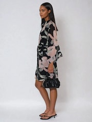 Religion Black Anja Tunic In Soft Floral On Black Georgette With Tie Belt And Pockets - Image 4 of 5