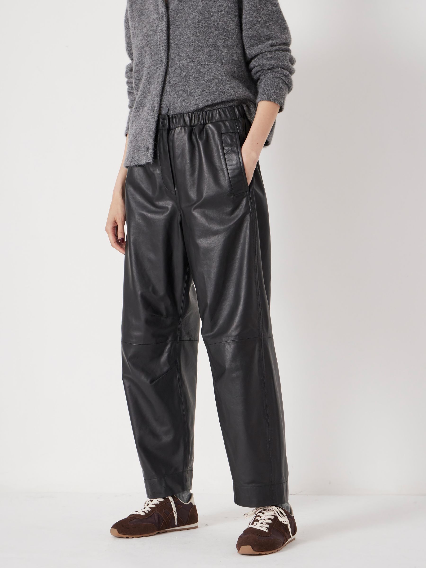 Buy Hush Black Leather Jack Barrel Trousers from the Next UK