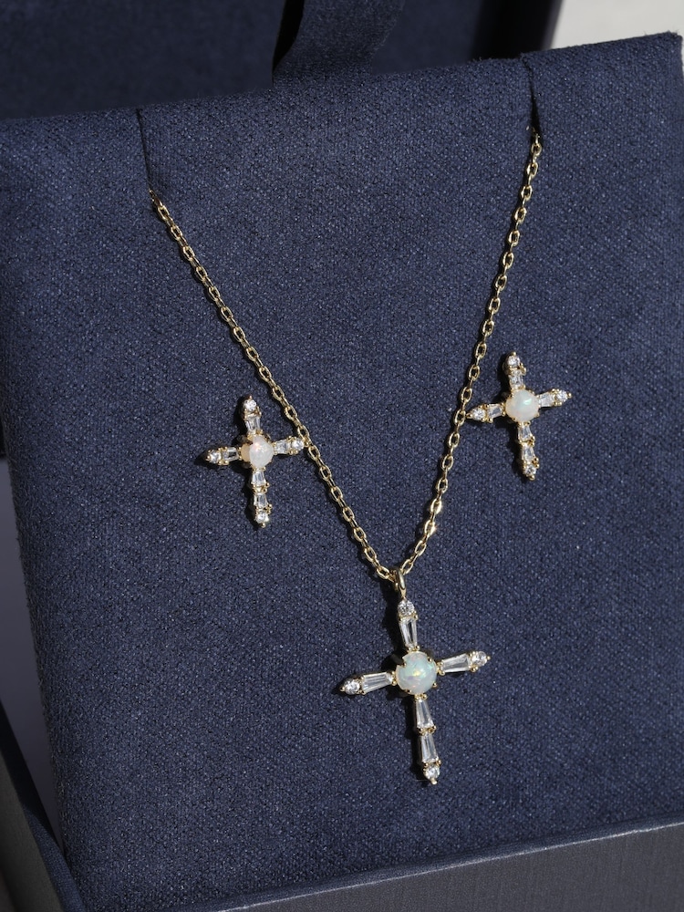 Inicio Cubic Zirconia and Opal Cross Set Gift Box - صورة 2 من 4 Inicio Cubic Zirconia and Opal Cross Set Gift Box - صورة 2 من 4