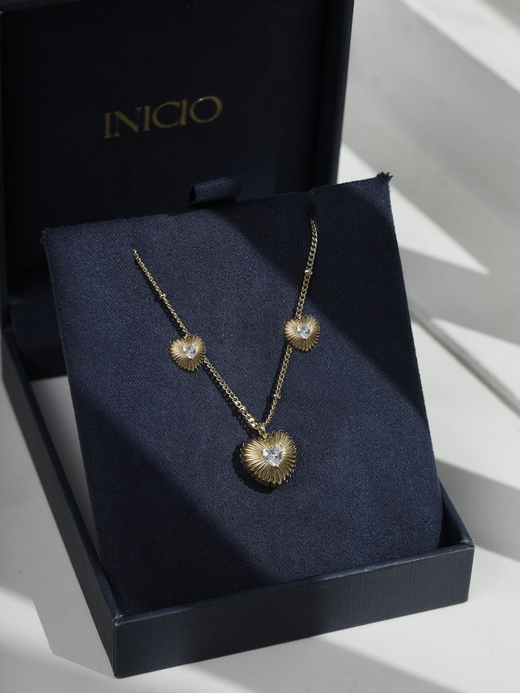 Inicio Gold Cubic Zirconia Ridged Heart Set Gift Box - Image 2 of 5 Inicio Gold Cubic Zirconia Ridged Heart Set Gift Box - Image 2 of 5