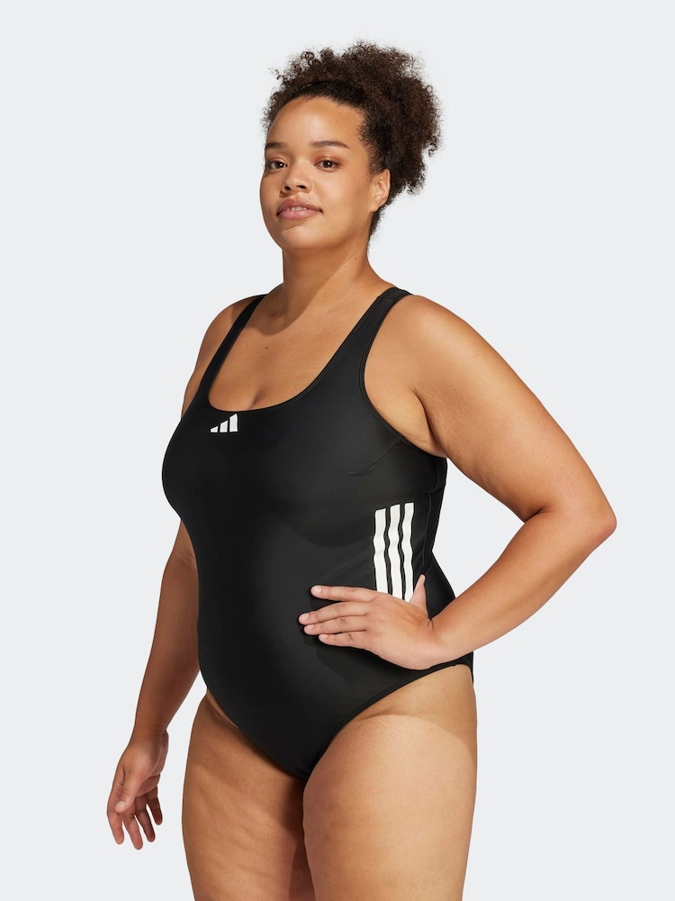 adidas Black 3-Stripes C-Back Swimsuit (Plus Size) - Image 1 of 6 adidas Black 3-Stripes C-Back Swimsuit (Plus Size) - Image 1 of 6