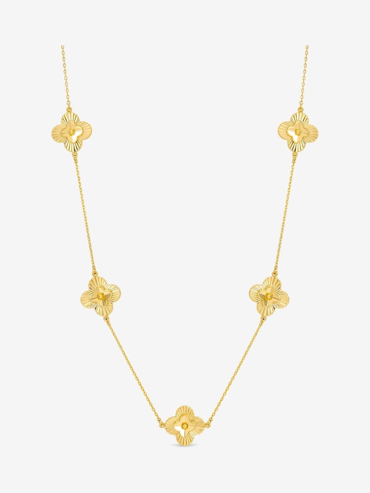Inicio Gold Tone Diamond Cut Clover Station Necklace - Image 1 of 3