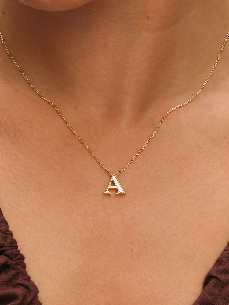 Inicio Gold Plated Mother of Pearl A Initial Pendant - Image 2 of 4 Inicio Gold Plated Mother of Pearl A Initial Pendant - Image 2 of 4