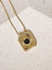 Inicio Gold Plated 14K Jet and Heart Charm Necklace - Image 2 of 4