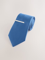 Königsblau - Strukturierte Krawatte mit Krawattenklammer - Bild 1 von 3