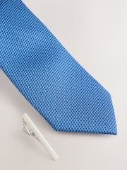 Königsblau - Strukturierte Krawatte mit Krawattenklammer - Bild 2 von 3