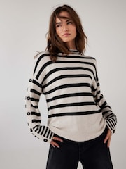 Mint Velvet Grey Wool Blend Striped Longline Jumper - Image 1 of 8