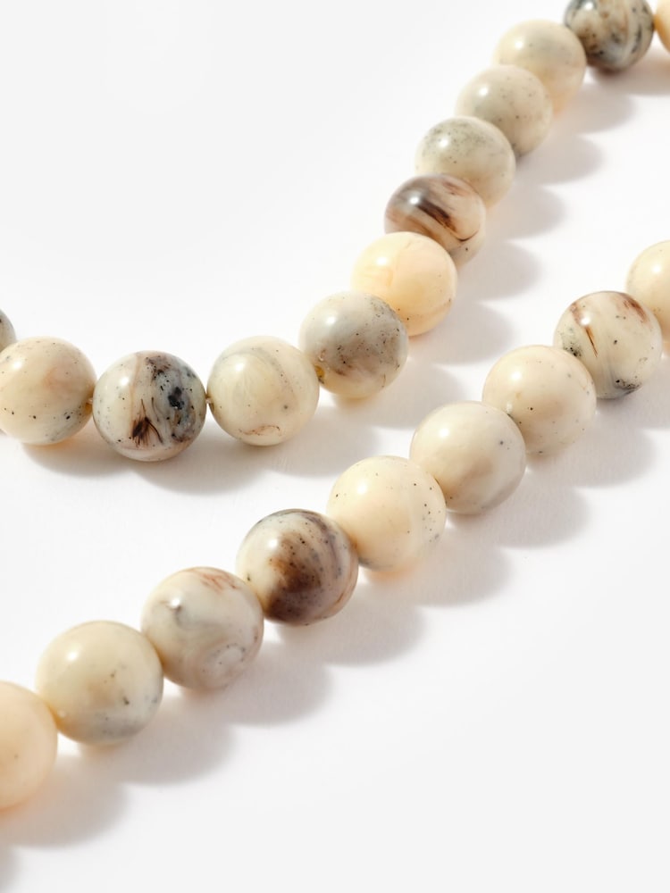 Mint Velvet Cream Marbled Stone Beaded Necklace - Image 3 of 3