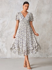 Jolie Moi Purple Frill Hem Chiffon Midi Dress - Image 3 of 6