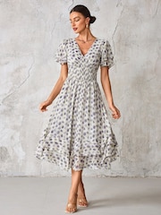 Jolie Moi Purple Frill Hem Chiffon Midi Dress - Image 5 of 6