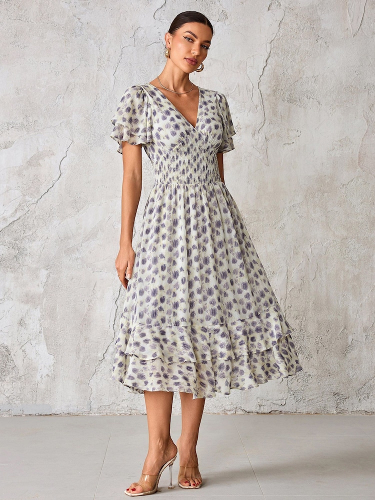 Jolie Moi Purple Frill Hem Chiffon Midi Dress - Image 6 of 6