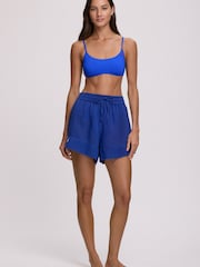 Polo Ralph Lauren Blue Cotton Linen Beachwear Boyfriend Short Cover-Up - Image 1 of 4