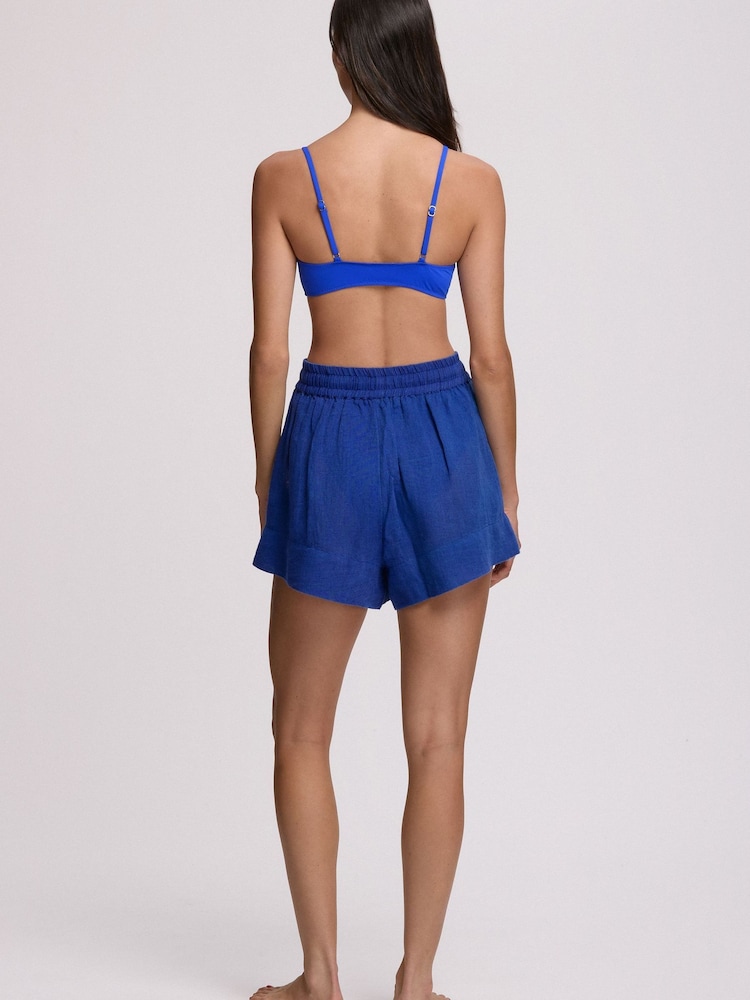 Polo Ralph Lauren Blue Cotton Linen Beachwear Boyfriend Short Cover-Up - Image 2 of 4