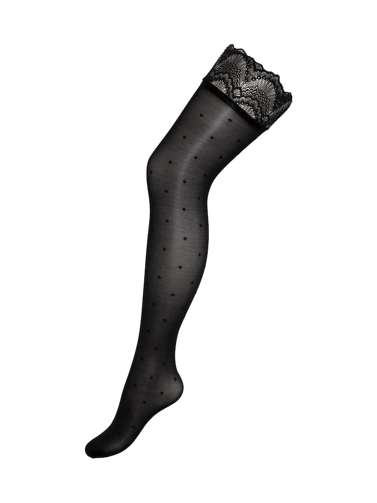 Pour Moi Black Polka Dot Lace Top 15 Denier Hold-Ups - Image 2 of 3