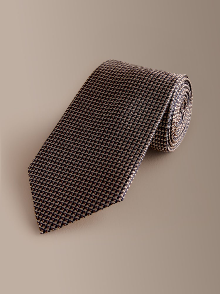 Brown Signature Silk Geometric Tie - Image 1 of 3