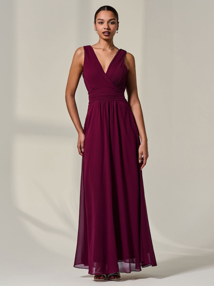 Jolie Moi Red Cora Sleeveless Chiffon Maxi Dress - Image 1 of 6
